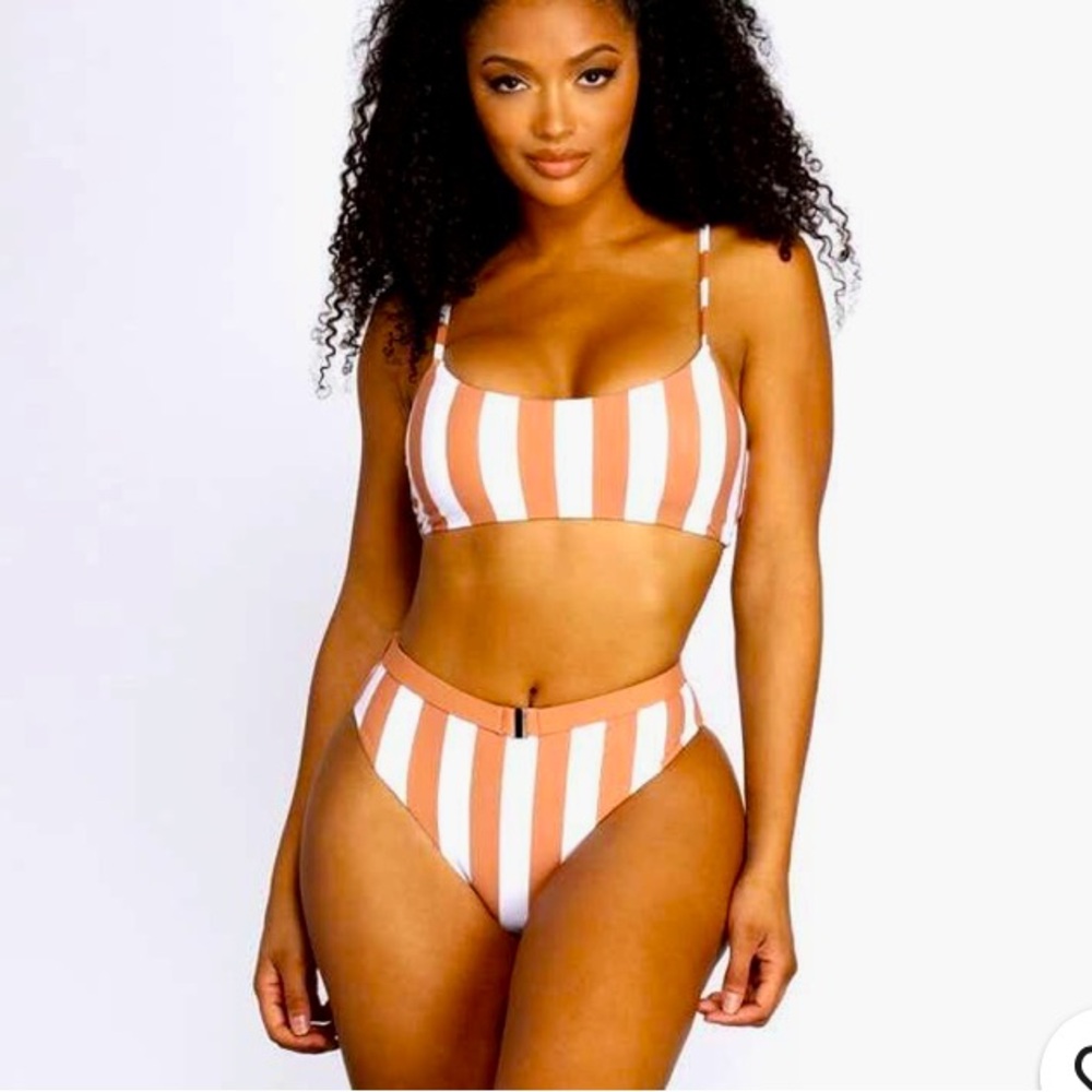 Striped Brown and White Bikini Set